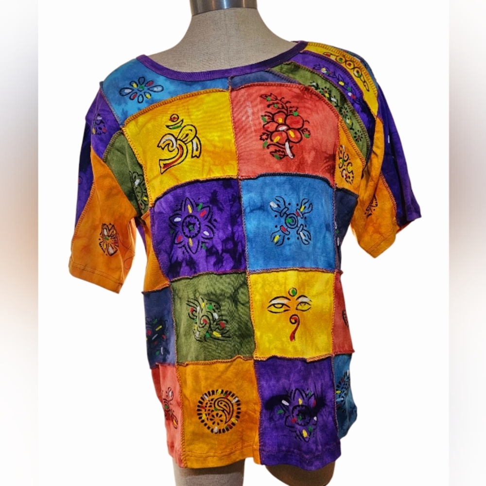 Colorful Patchwork Women's Top 2X Or 3X